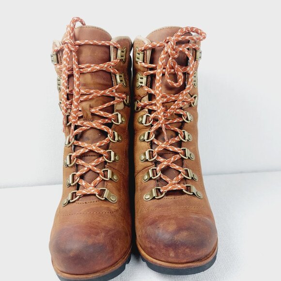 Sorel Women's Brown Conquest Lace Wedge Leather Classic Ankle Bootie Size 8.5 - Picture 5 of 11